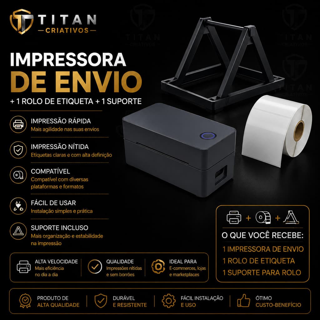 Impressora De Etiqueta Térmica Bluetooth Usb + 1 Rolo Etiqueta 10x15 + Suporte