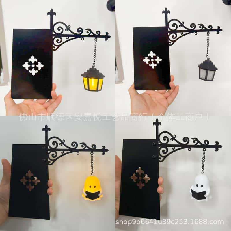 Suporte de Parede Vintage de Ferro para Decoração, Gancho para Lanterna de Halloween com Abóbora, Fantasma e Bruxa, com