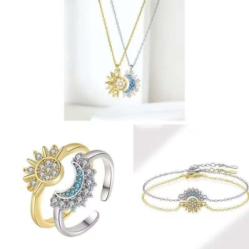 Sol lua casal colar pulseira anel único Design simples sentido diamante-cravejado sol lua Vintage