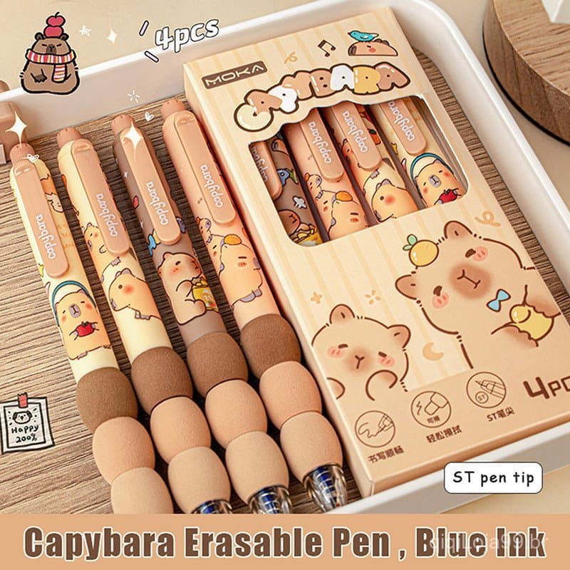 4/6 Pacote Canetas Gel Apagáveis de Capivara de Desenho Animado Fofo Kawaii Secagem Rápida Escrita Suave Canetas Gel Ele