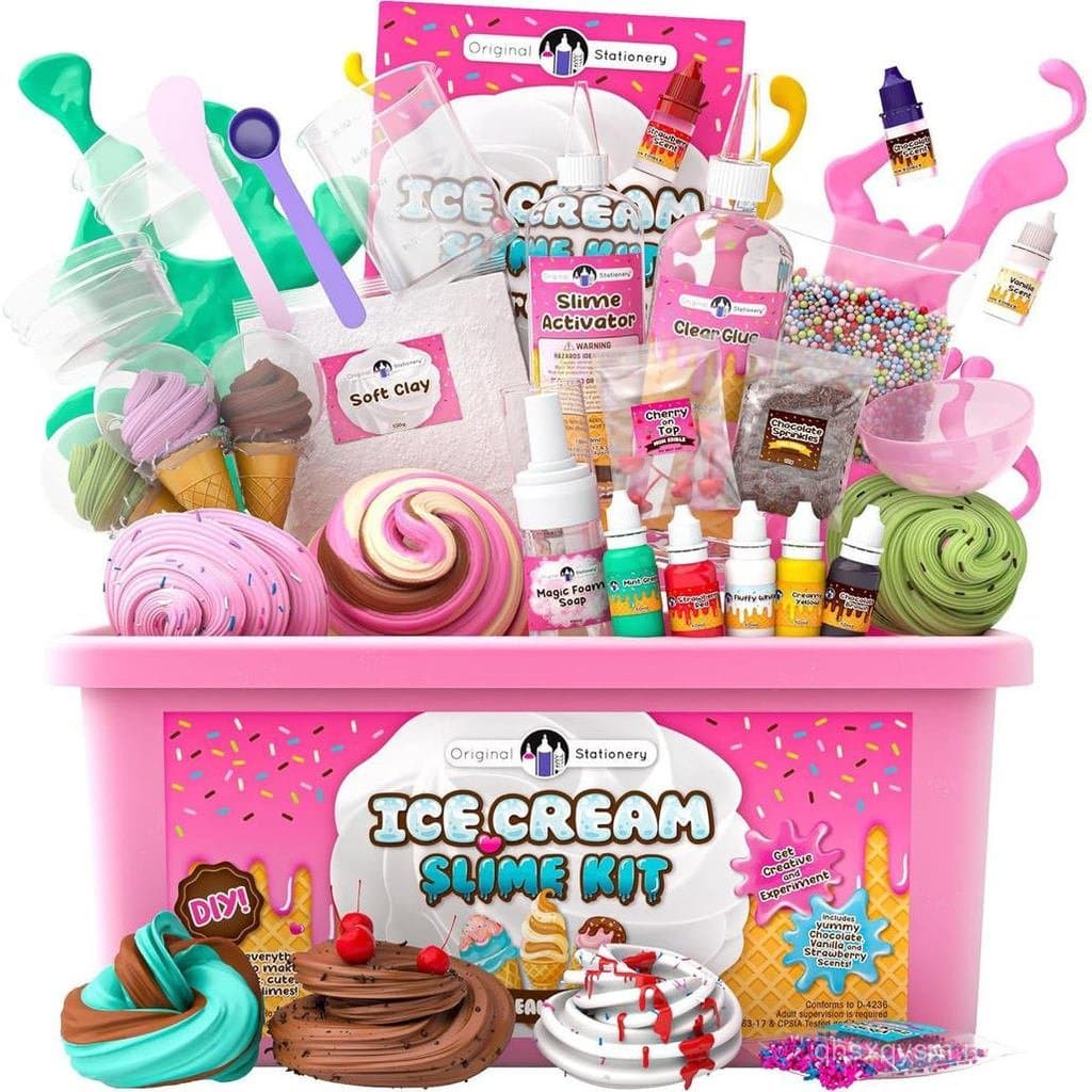 Conjunto original de slime de sorvete para meninas, kit de fabricação de slime com sabor de cereja DIY com 31 peças, ati