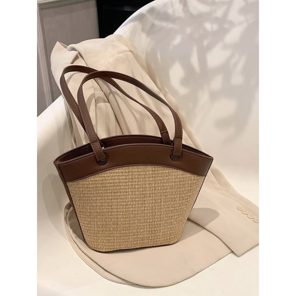 Bolsa de palha feminina à beira-mar férias praia lazer moda All-Match francês Retro cesta vegetal bolsa de ombro moda te