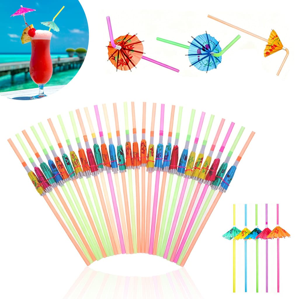 Kit 50 Guarda‑chuvas de Papel Coloridos +Canudos Decorativos 21cm–Festa,Coquetel,Drinks –Decoração Criativa para Bebidas