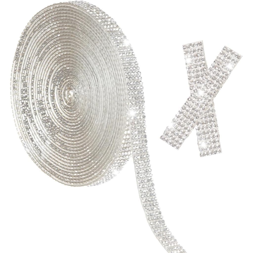 Marrywindix 5 Jardas de Fitas de Strass Autoadesivas, Faixas de Cristal Prateadas Brilhantes, Rolo de Fita de Strass de