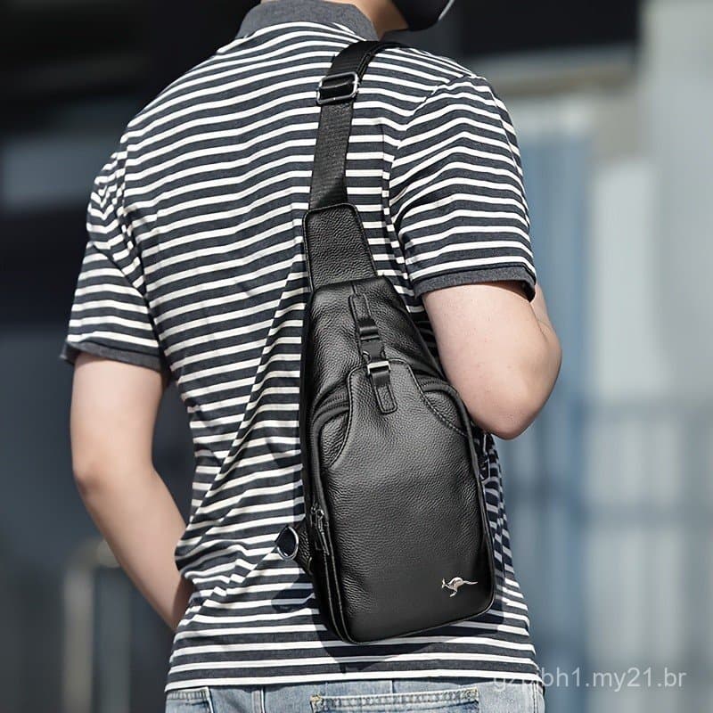 Bolsa de Ombro Masculina MOEPEQDAISHU, Couro Genuíno, Estilo Empresarial, Não Lavável, Fecho com Trava, Detalhe de Cinto