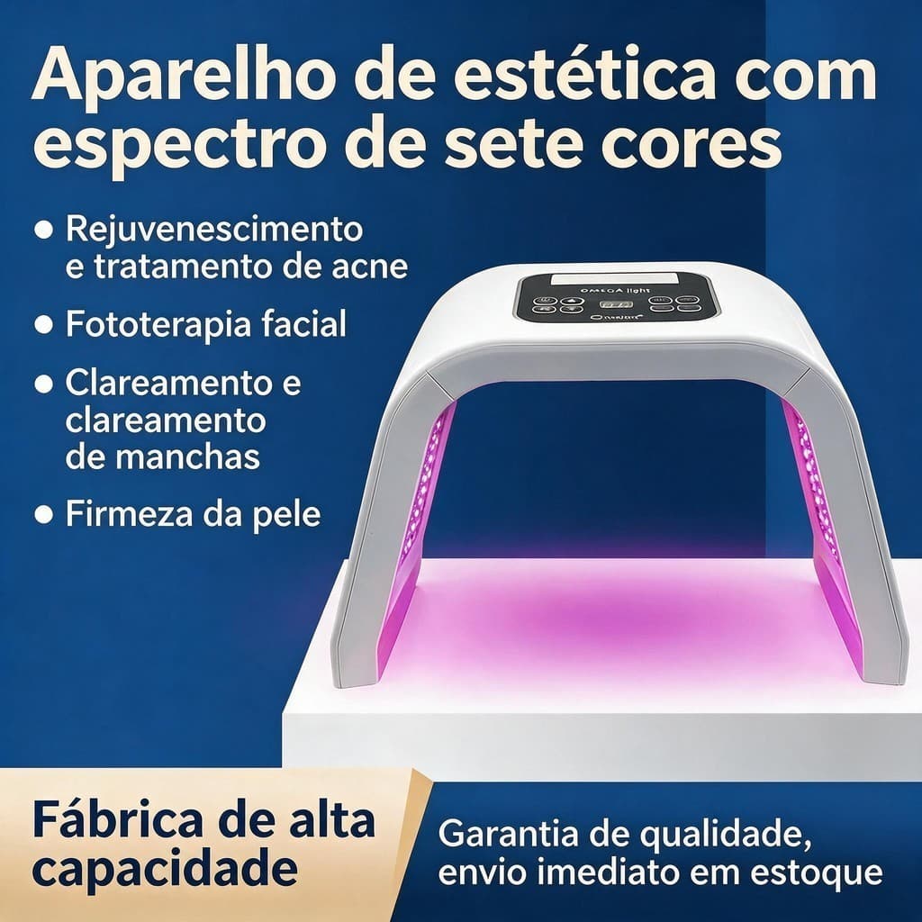 Equipamento LED 7 Cores Estético Nível Clínico | Dobrável, Anti-rugas, Clareamento, Tratamento de Acne e Firmeza