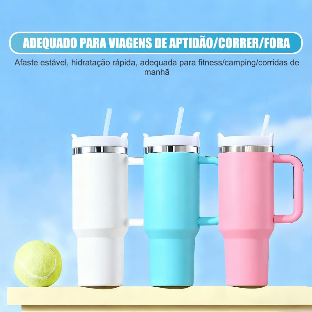 Copo garrafa Térmica Inox 1200ml Parede Dupla tampa Canudo Premium