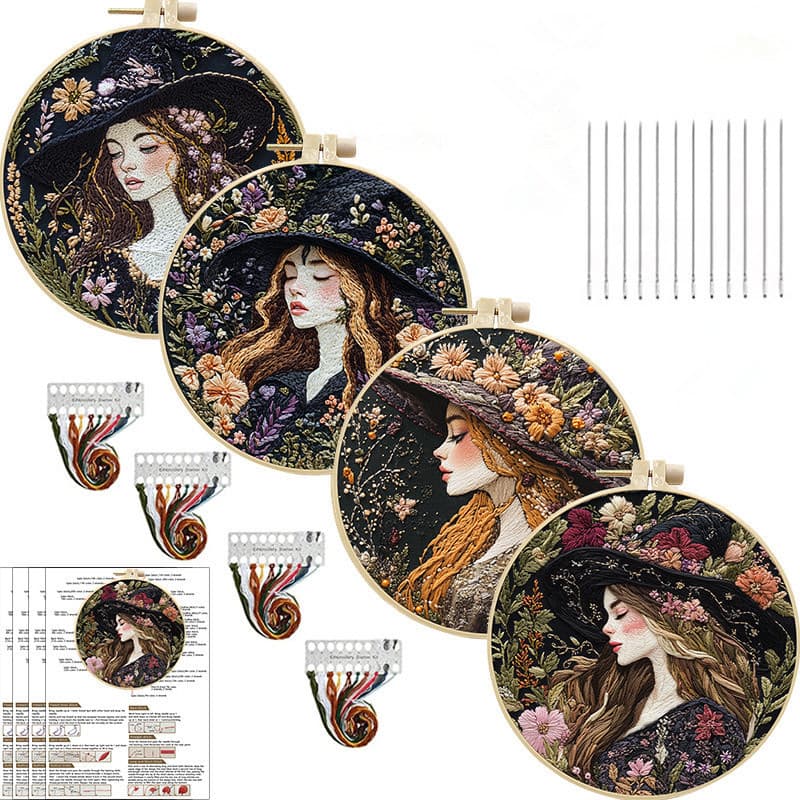 Halloween Bruxa DIY Carimbado Bordado Pontos Prática Kit Com 20cm Aro Para Iniciantes Artesanato Amantes Presente