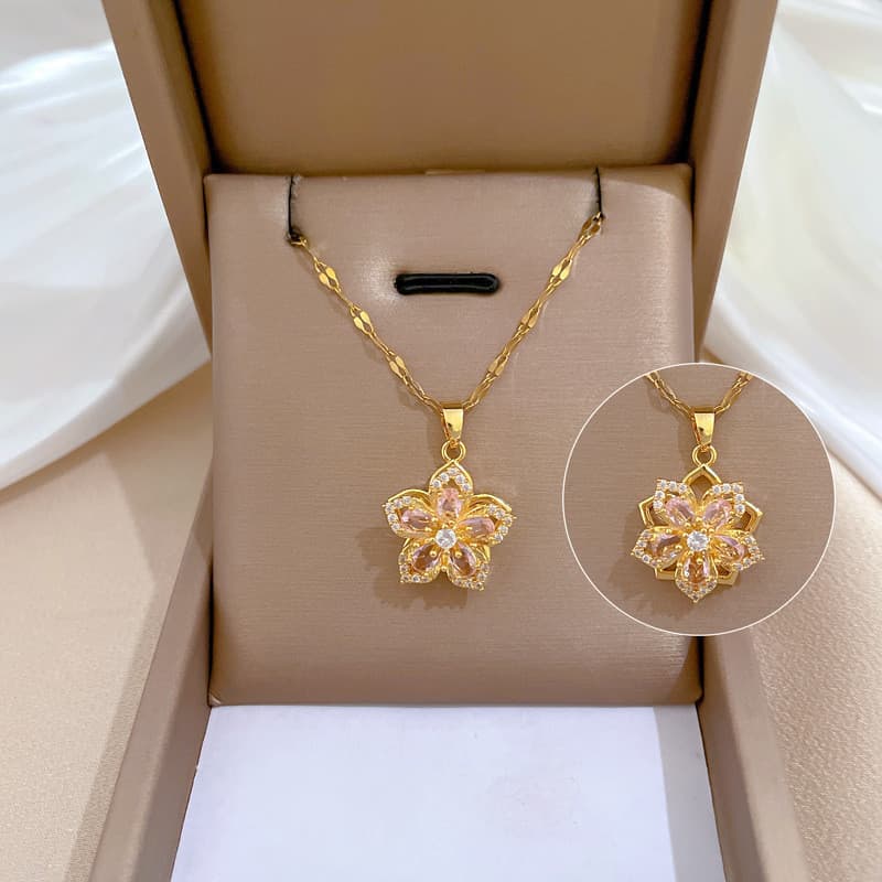 Colar De Flores De Zircônia Em Ouro 18K Para Mulheres Aço Inoxidável Que Não Desbota Joias Com Pingente Bauhinia