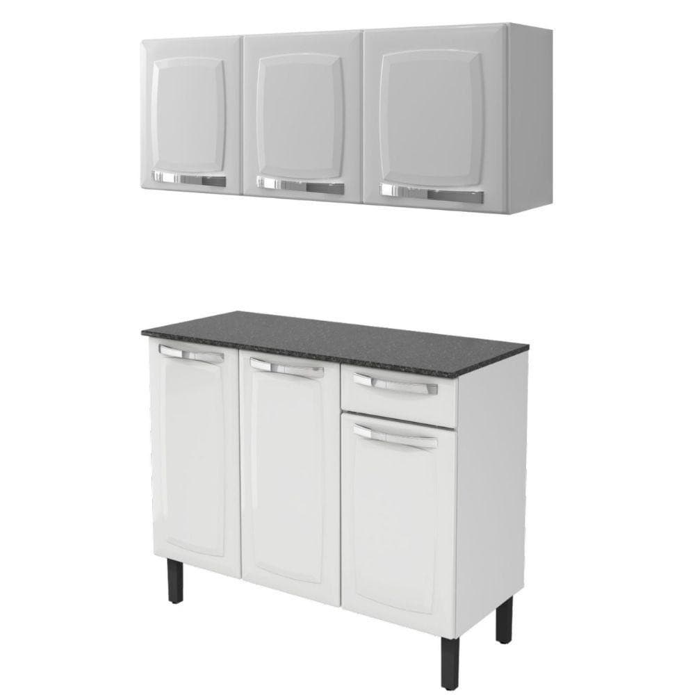 Kit Multiuso Itatiaia Aço Balcão MAIS O Armário Aéreo 3 Portas Branco Rose