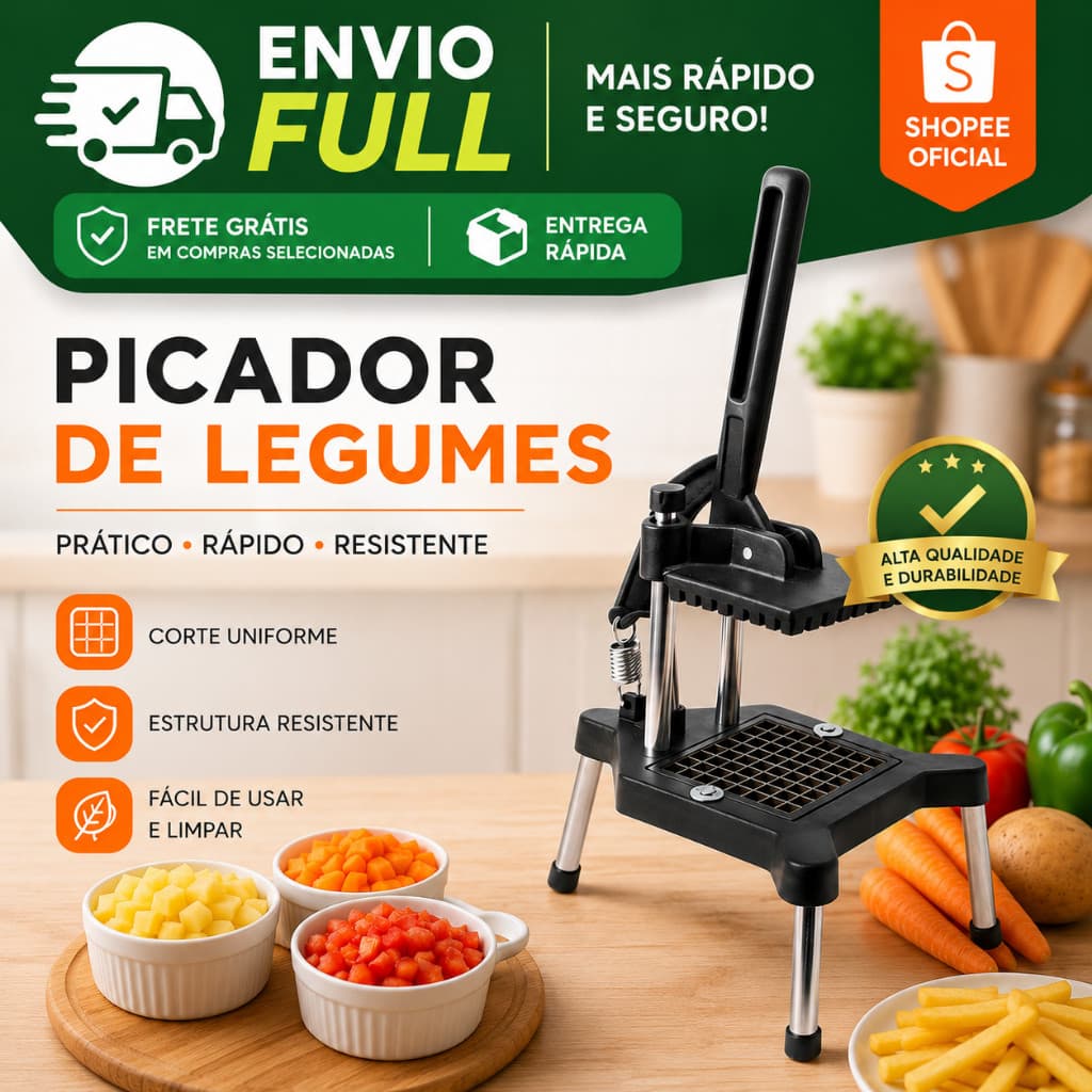 Picador Cortador De Legumes E Frutas Reforçado Nylon Profissional Preto Cabrita Perereca
