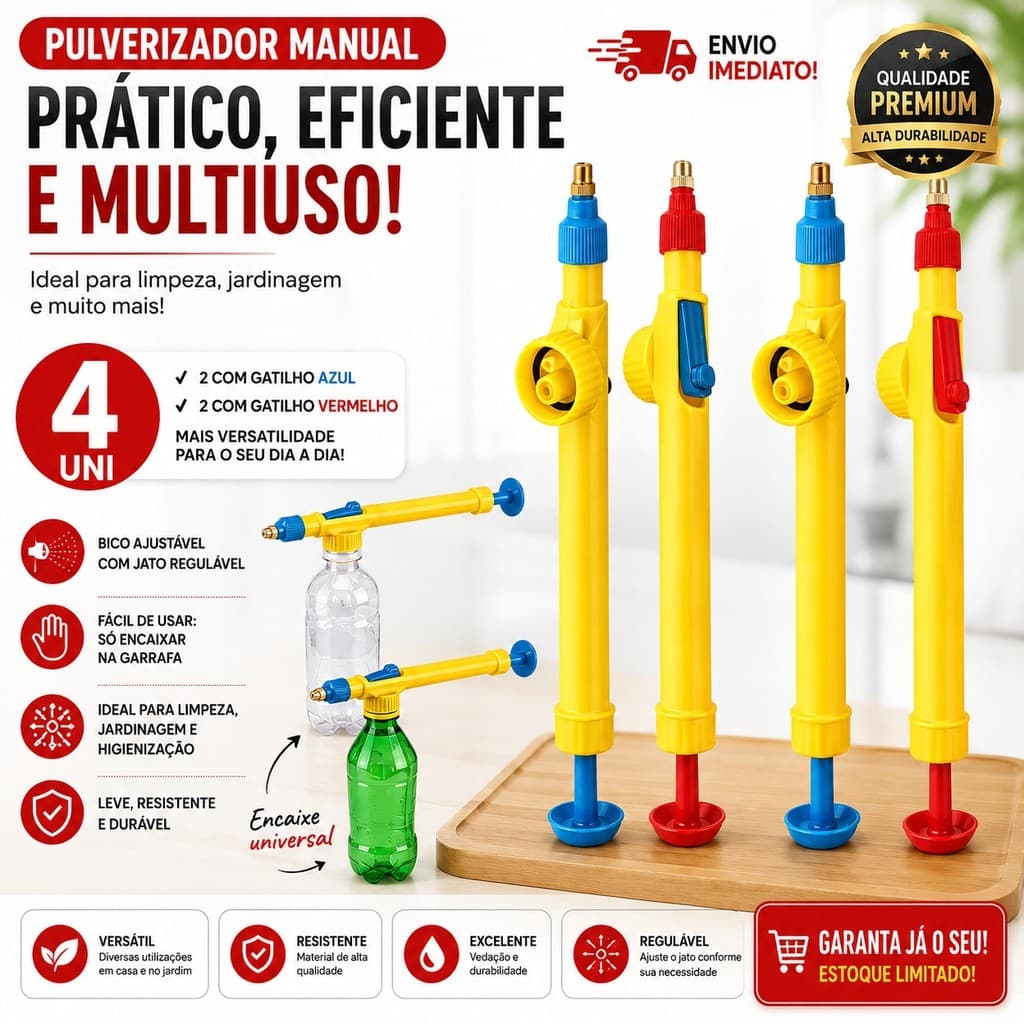 Kit 04 Pulverizador Manual Garrafa Pet Jardim Borrifador Alta Pressão *Envio Imediato*