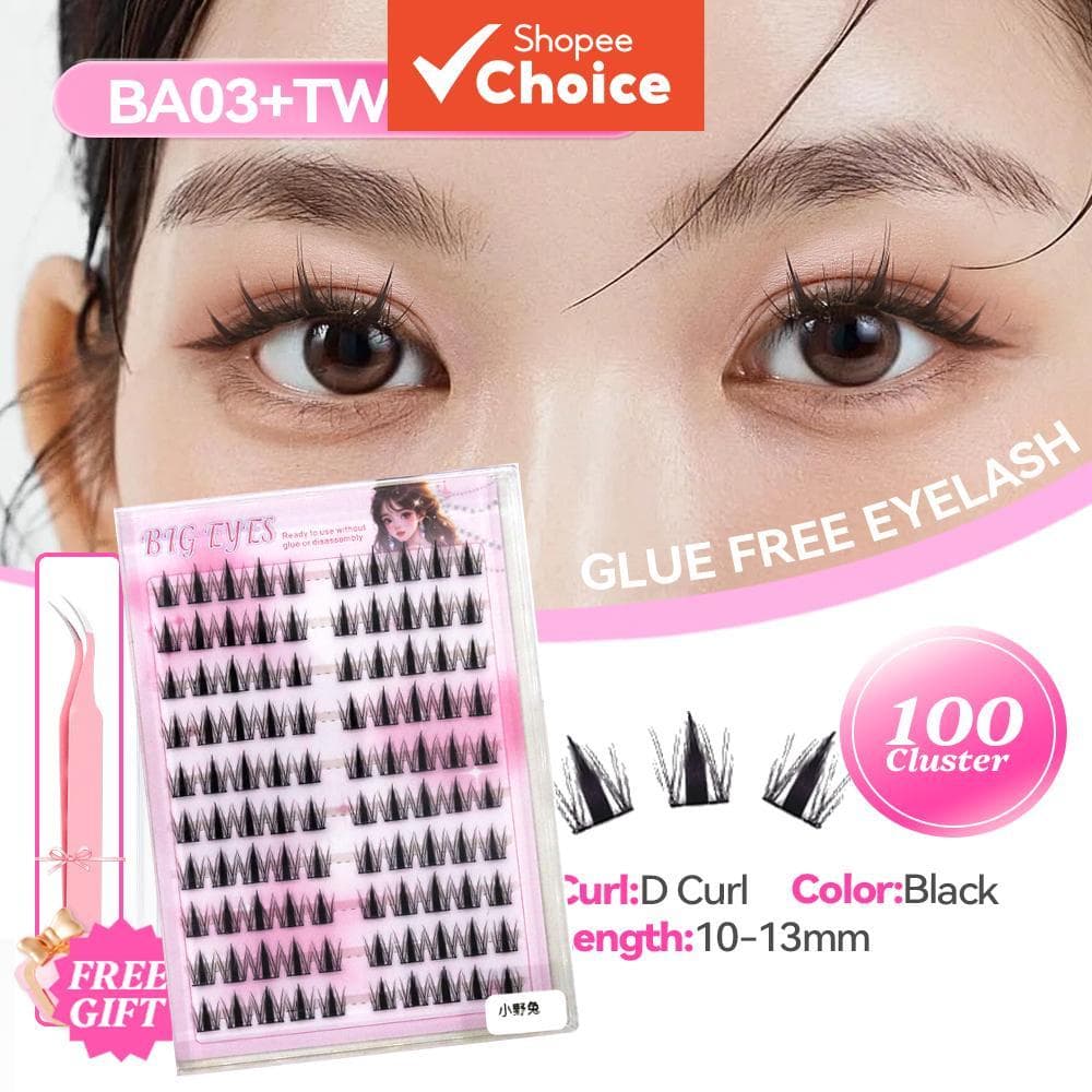 Cílios Autoadesivos 100-160 Clusters , Sem Cola D Curl 10-14mm Soft Bestseller Com Pinça