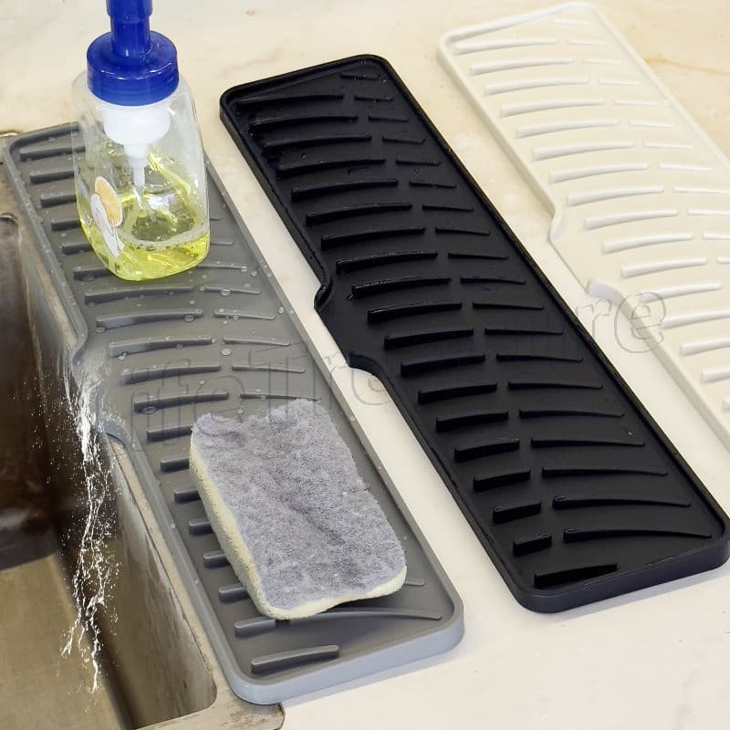 Tapete de Drenagem para Cozinha com Borda Anti-Gotejamento - Protetor de Respingos para Pia - Bandeja Antiderrapante par