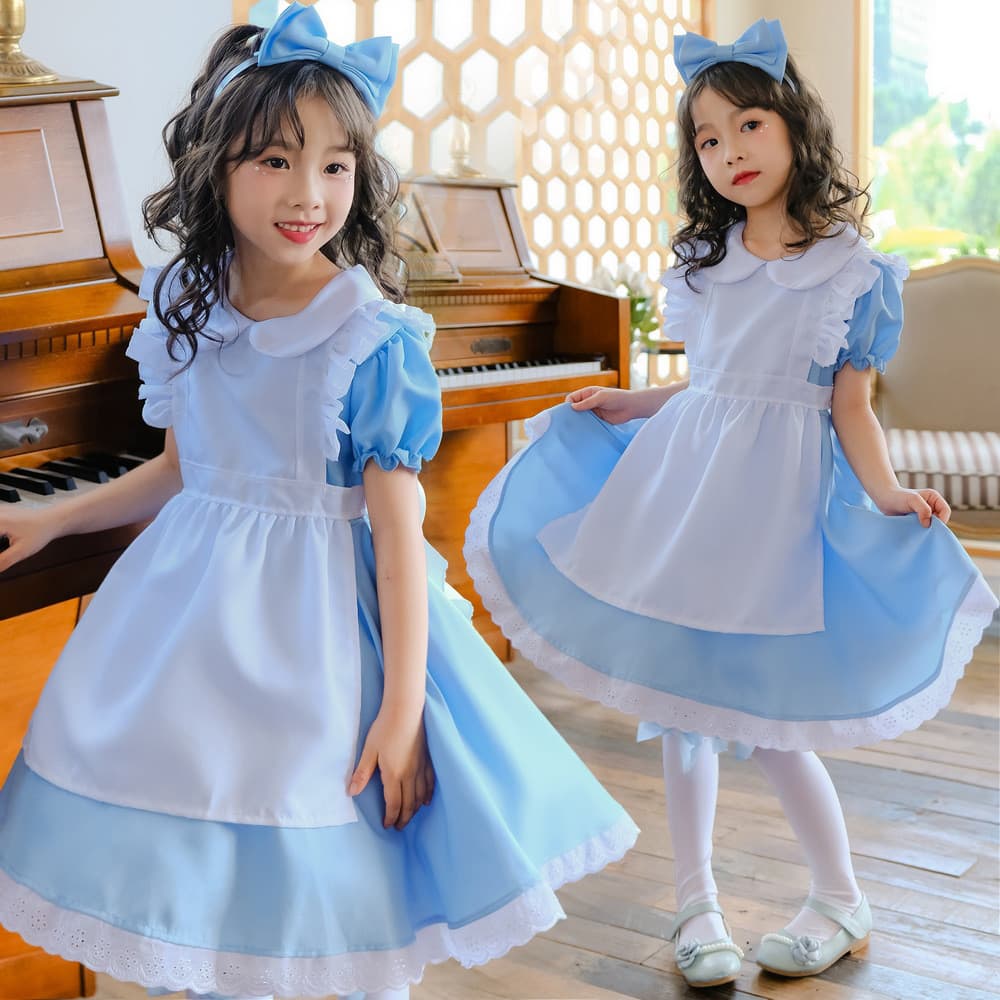 Fantasia infantil de Alice, fantasia de empregada, fantasia de Halloween para meninas, vestido de princesa Lolita cos