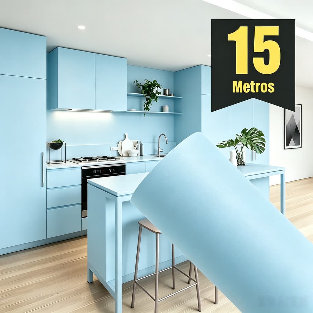 Novo papel adesivo de contato, 5 metros, azul fosco, lavável, em promoção.
