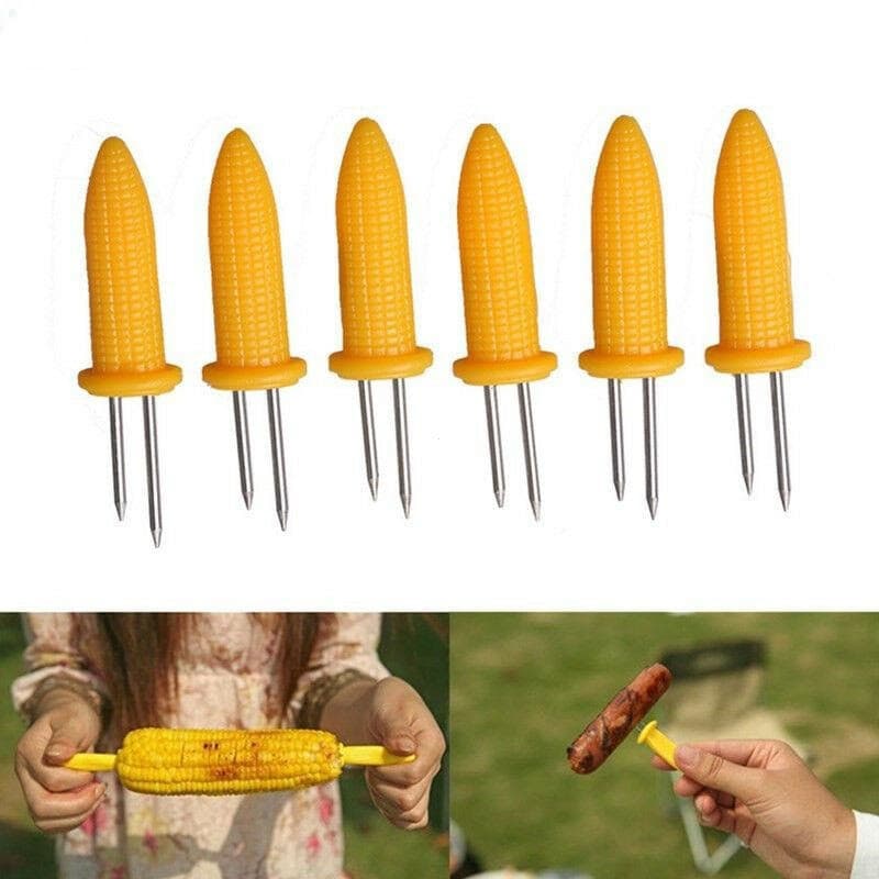 Conjunto de 6 suportes para espigas de milho em aço inoxidável, espetos para churrasco, duráveis e anti-calcificação. 37