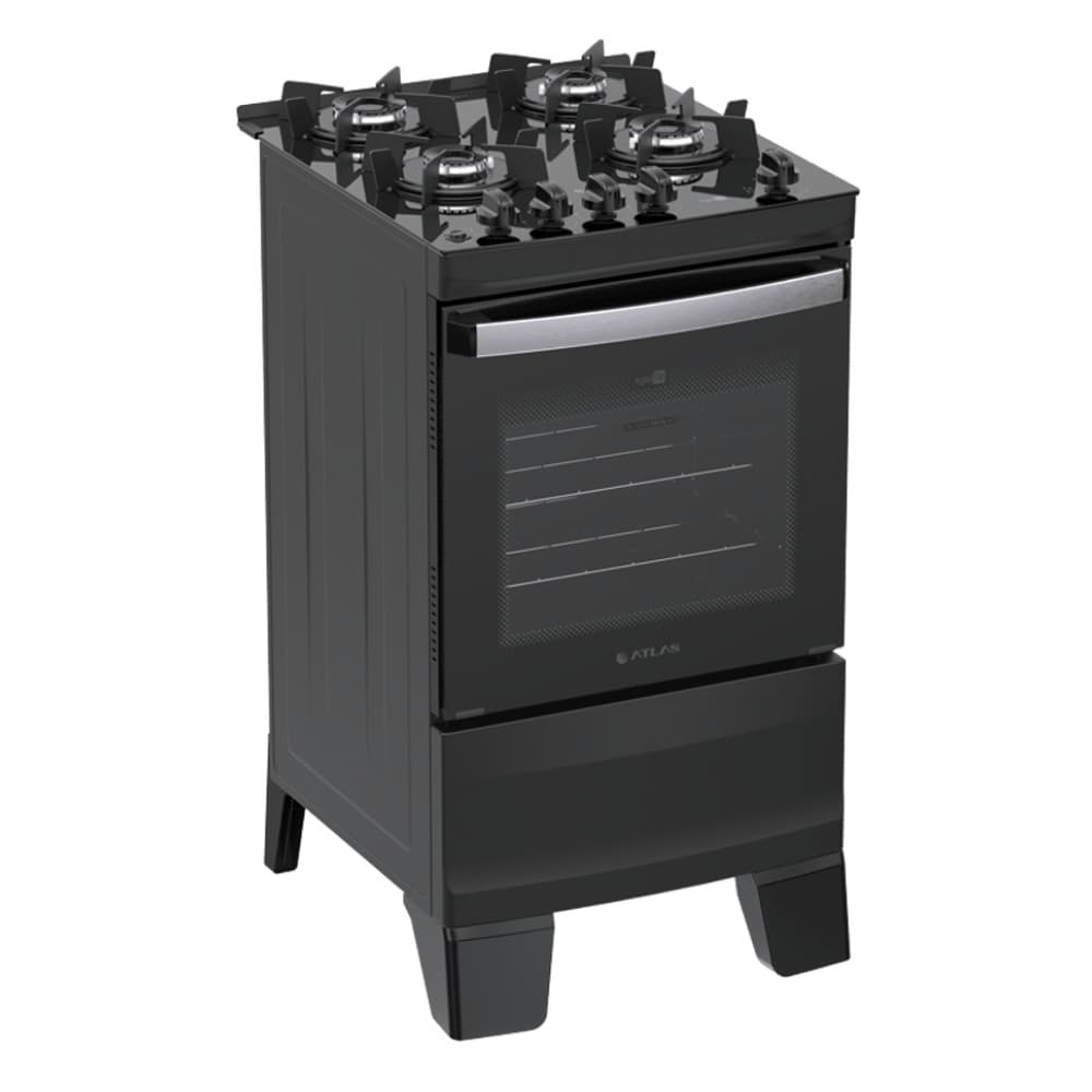 Fogão 4 Bocas Atlas Agile Up Mesa de Vidro Forno 48 litros Preto - Bivolt