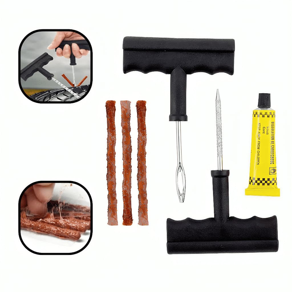 Reparo Pneu Sem Câmara Tubeless Macarrão com Aplicador Escareador em Ferro e Cola para Carro Moto e SUV Automotivo