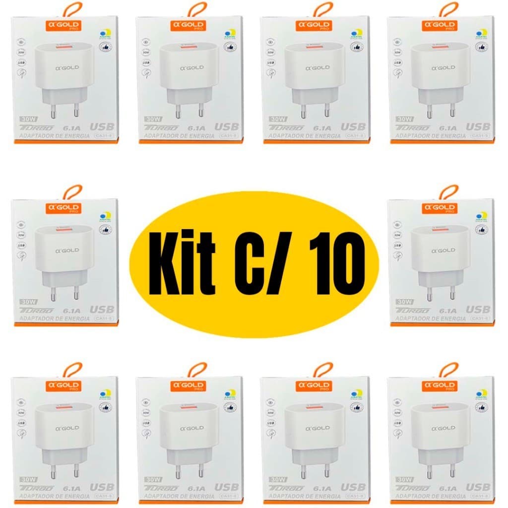 Kit 5/10 e 20 Fonte USB  Turbo 30W iPhone e Android Para Revenda