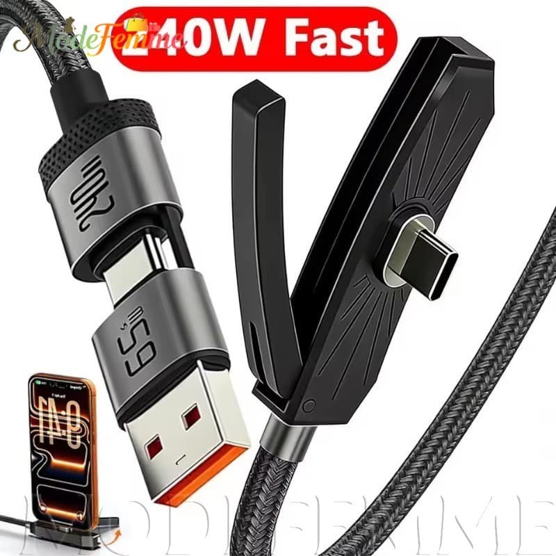 [À Venda] Cabo De Carregamento Rápido De 240 W-USB A Tipo C-Carregador De Suporte De Telefone-Transferência De Alta Velo