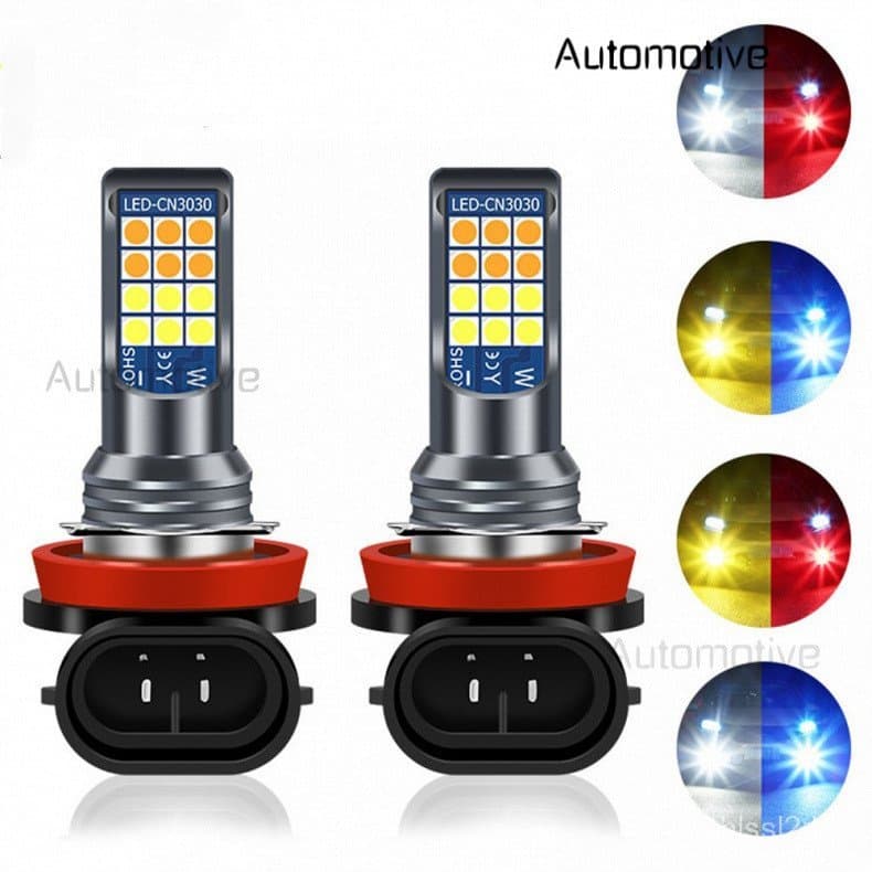 1 peça 24 LEDs Bicolor H11 Lâmpada de Neblina LED para Carro H3 H7 H8 H9 H11 Luz de Neblina Super Brilhante para Carro 9