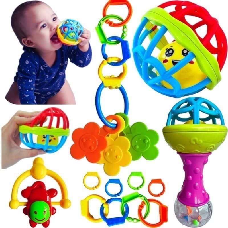 Kit Brinquedos Para Bebê Chocalhos Mordedor Sensorial 5 Peças Brinquedo Infantil Musical Coisas de Bebê Neném Criança Pe
