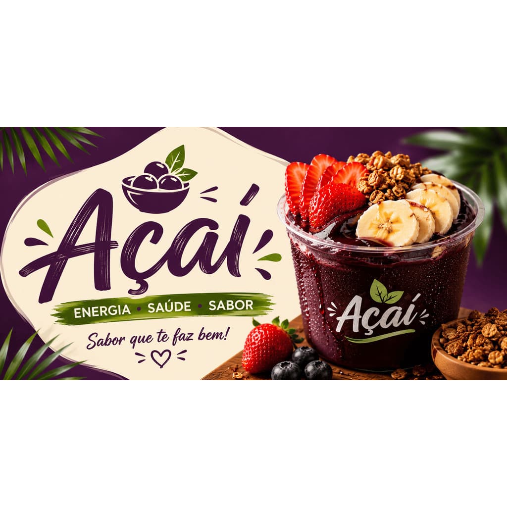 BANNER EM LONA PROPAGANDA 90X50CM COM 4 ILHÓIS ALTA QUALIDADE AÇAI