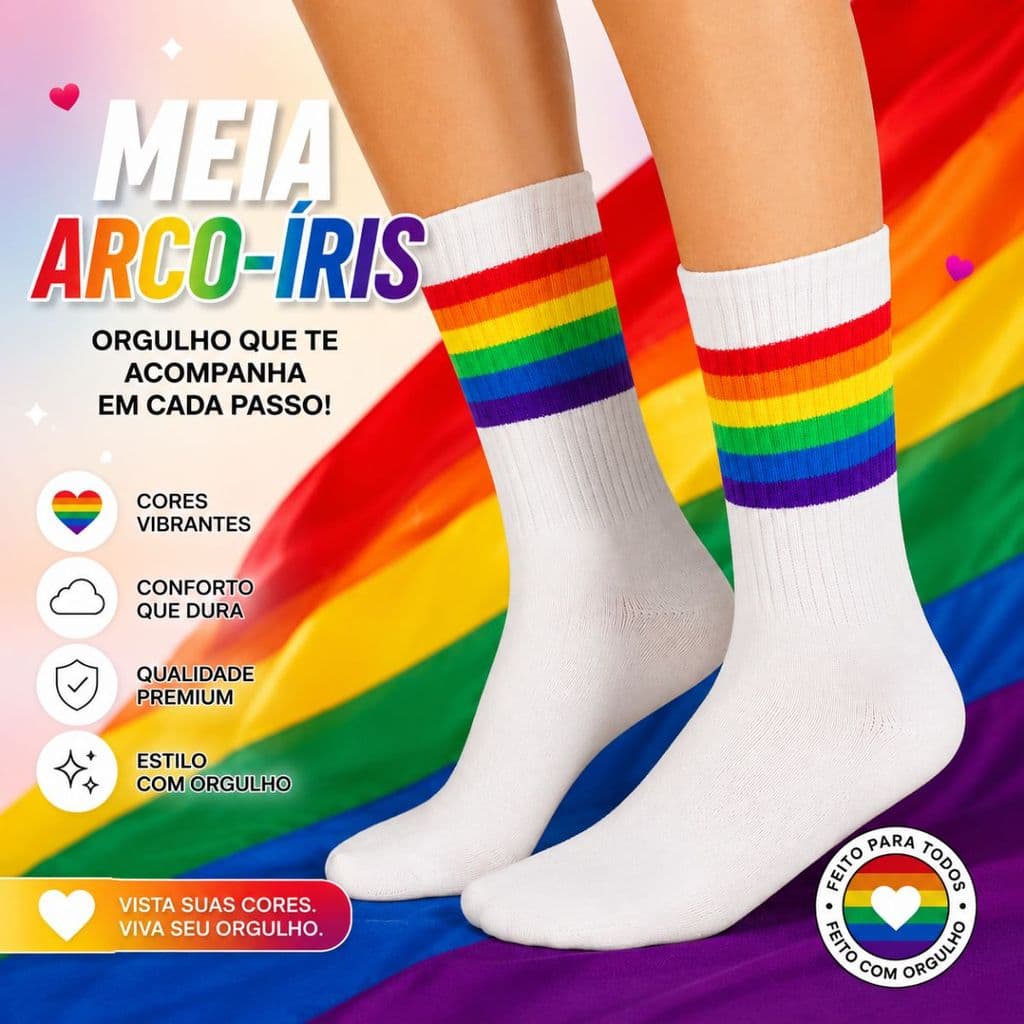 Meia Cano Médio Arco-Íris Unissex Algodão Conforto e Estilo