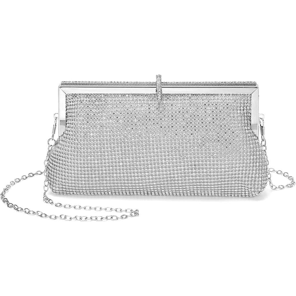Bolsas de Noite DTGN, Clutch para Mulheres, Bolsas Formais Metálicas com Cristais e Strass, Bolsa Transversal com Corren