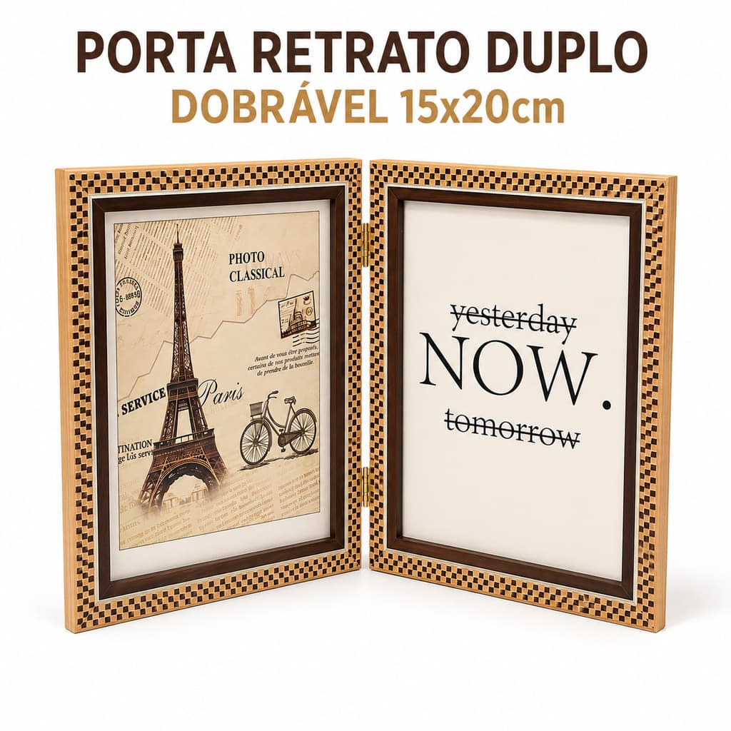 Porta Retrato Duplo 15x20 Porta Retrato Dobrável Articulado de Mesa Moldura Dupla para Fotos 6x8