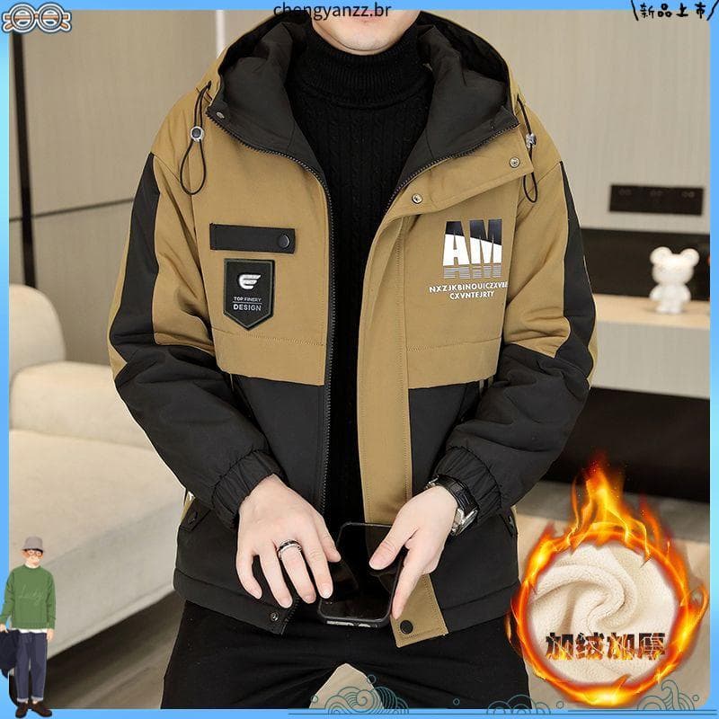 Jaqueta masculina 2026 novo estilo na moda ferramentas masculinas com capuz forro de lã jaqueta inverno engrossado jaque