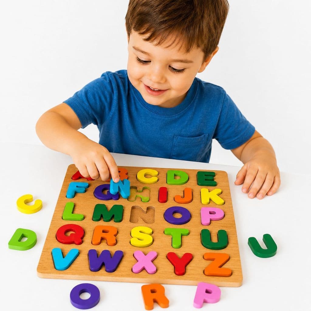 Alfabeto Educativo com letras Aprenda Brincando em Madeirado 26 Peças Didático Infantil Escolar