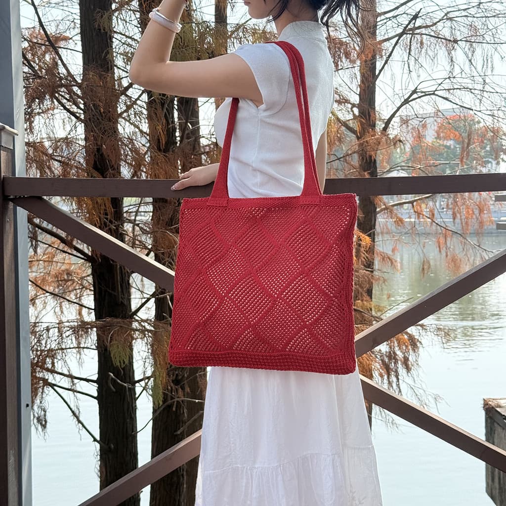 [Estoque pronto] Novo estilo de moda bolsa de malha All-Match oco bolsa de praia bolsa de grande capacidade bolsa de mal