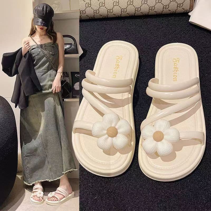 Novo estilo flor sandálias chinelos feminino plana interior ao ar livre doce chinelos feminino influenciador feminino ve