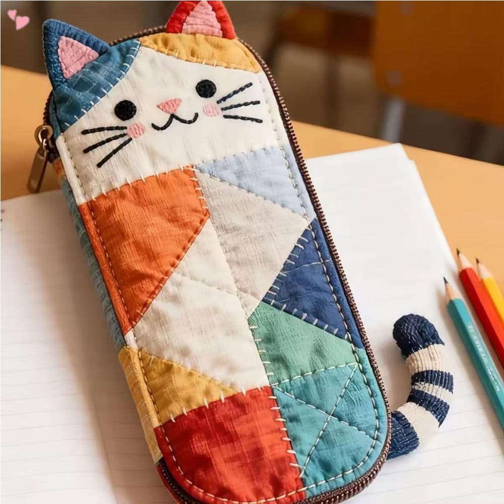 Estilo Japonês Retalhos Lápis Caso Bloco De Cor Dos Desenhos Animados Gato Design Zíper Saco Estético Presente Para Meni