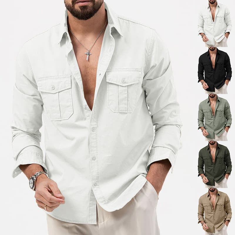 Camisa Masculina de Comércio Exterior, Modelo Novo 2026, Estilo Europeu e Americano, Casual, de Manga Longa e com Múltip
