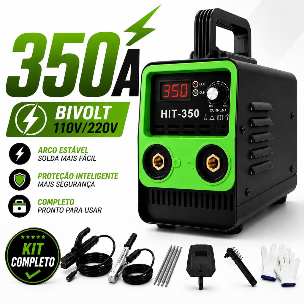 Soldadora Inversora TOD-350 IGBT 110V/220V Bivolt 350A VRD Display LED – MMA Kit Completo Portátil