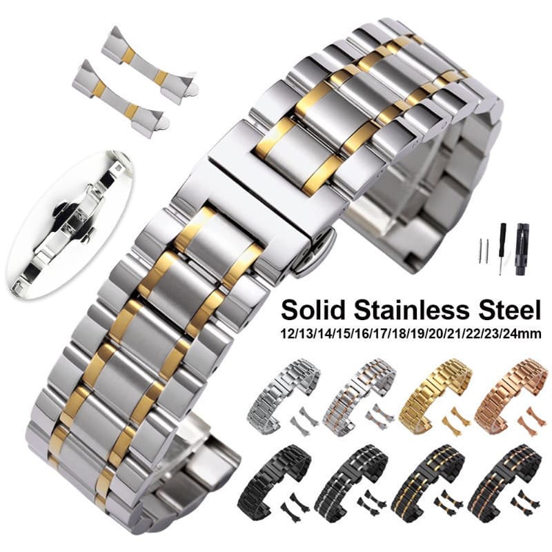 Pulseira De Relógio De Aço Inoxidável Sólido De 12-24 Mm Com Extremidade Plana E Curva Universal 12/13/14/15/16/17/18/19