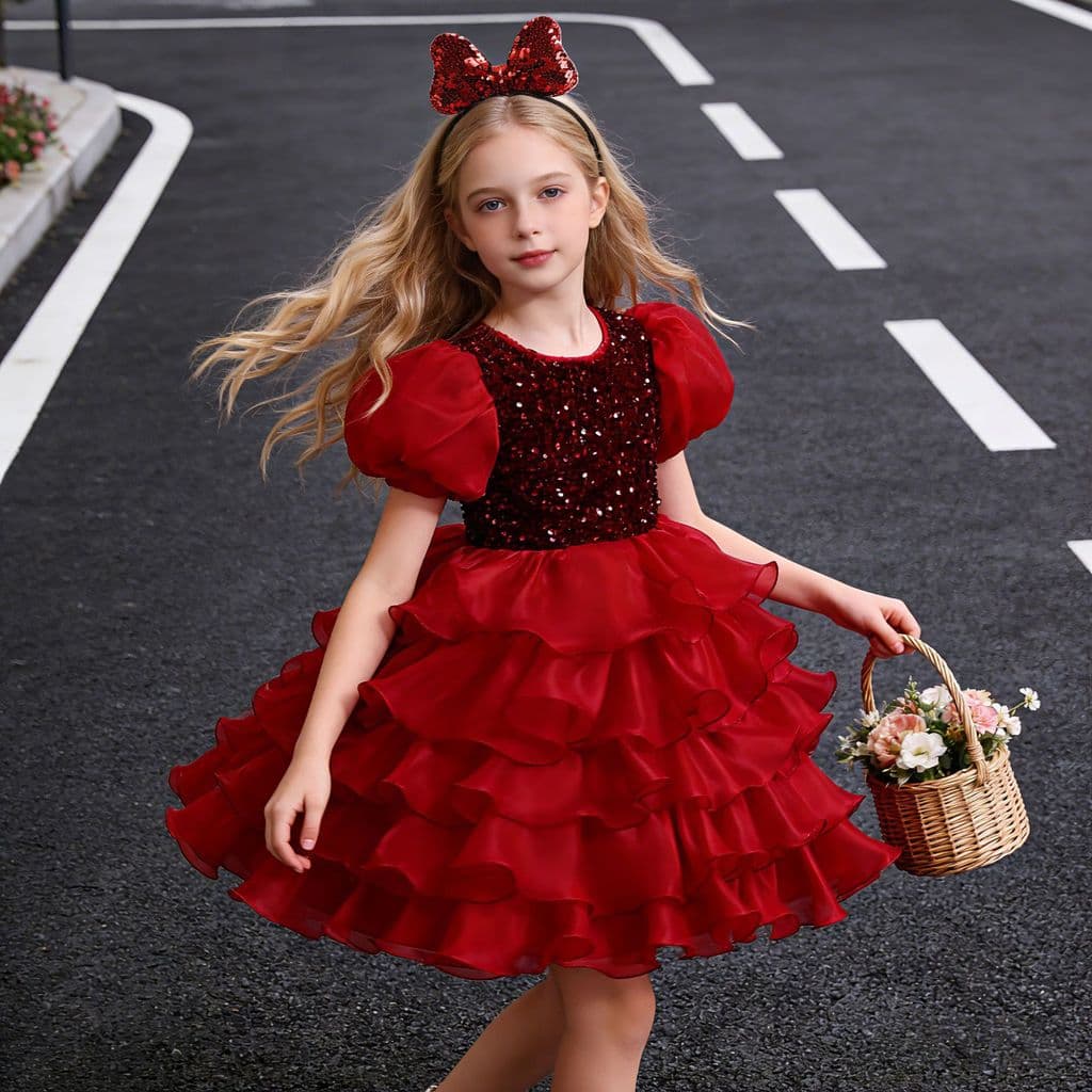 Saia curta, vestido de noiva elegante, vestido infantil de tule com várias camadas, vestido de palco para meninas, vesti