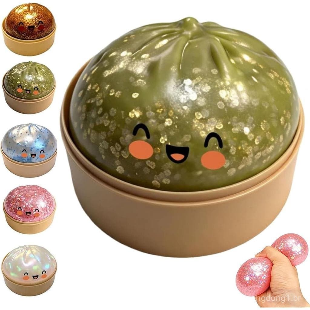 Brinquedo Squishy de Dumpling com Glitter e Caixa Vaporizadora, Brinquedo Anti-estresse para Apertar, Brinquedo de Dumpl