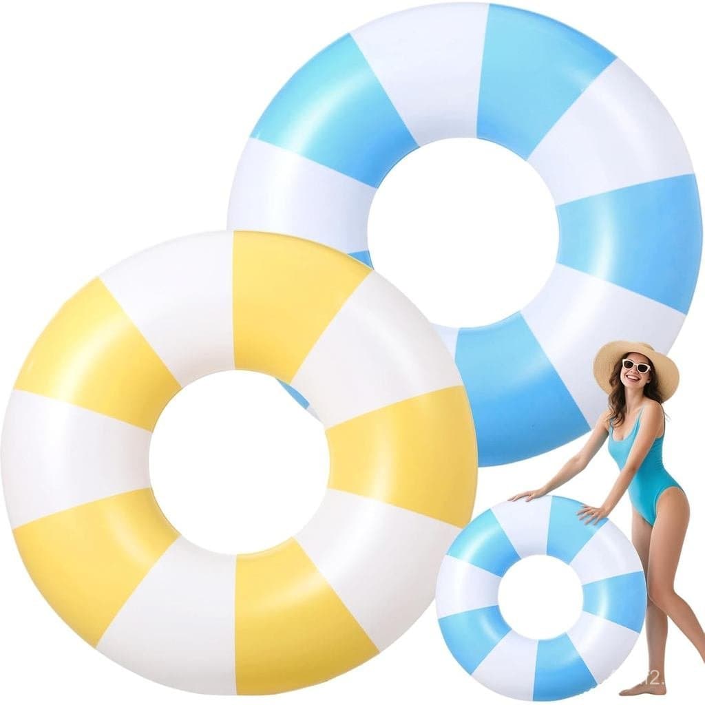 2 Boias de Piscina para Adultos, 42 polegadas, Boias Infláveis Gigantes com Listras Vintage, Anéis de Natação Coloridos,