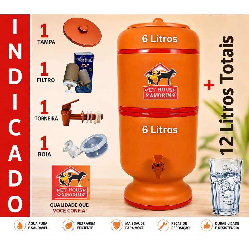 Filtro de Barro  Completo Tradicional com Vela, Boia e Torneira - Jaboticabal Bebedouro D'água - Envio Imediato!