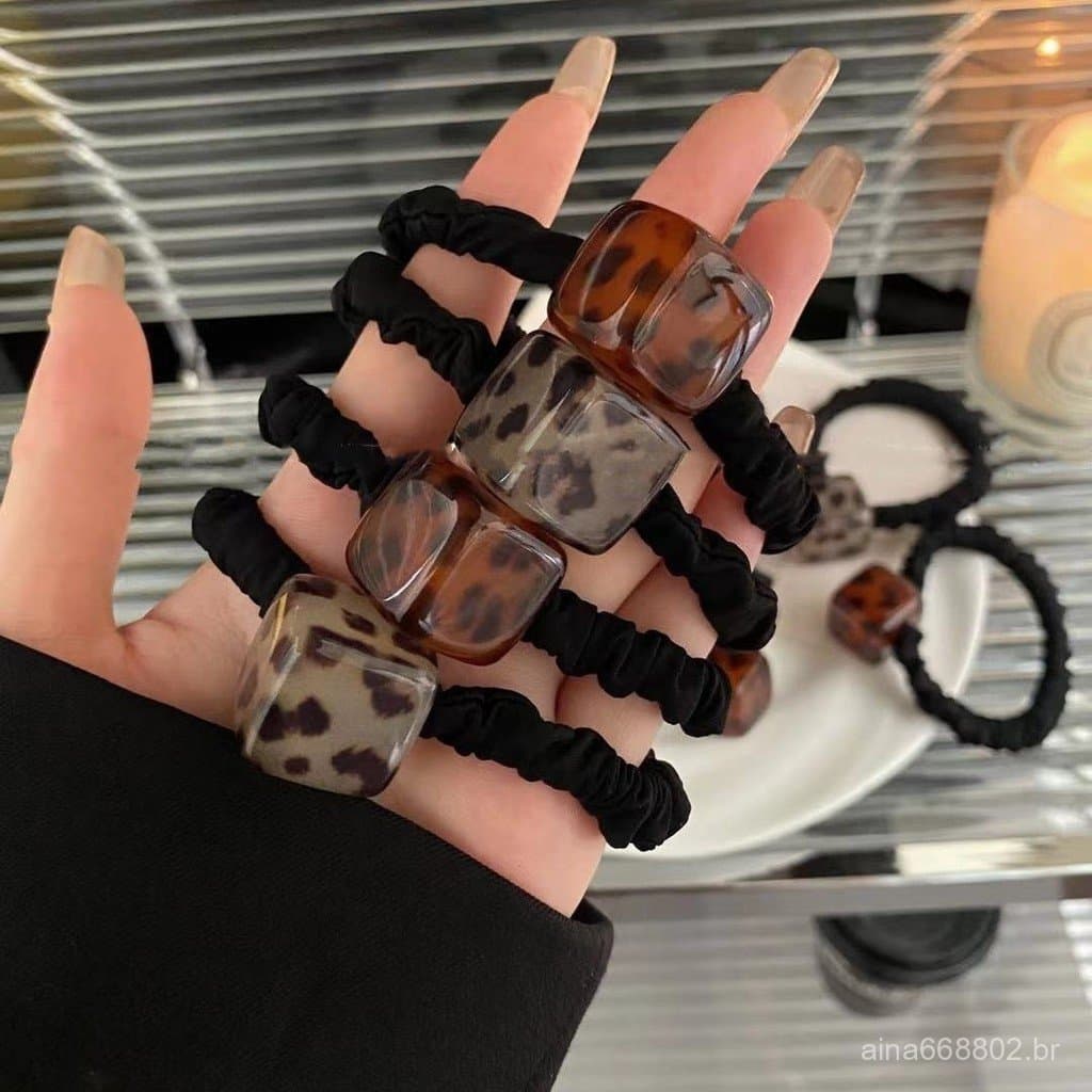 Elástico de cabelo retrô com estampa de leopardo em acrílico translúcido, elegante e simples, alta elasticidade, anel de