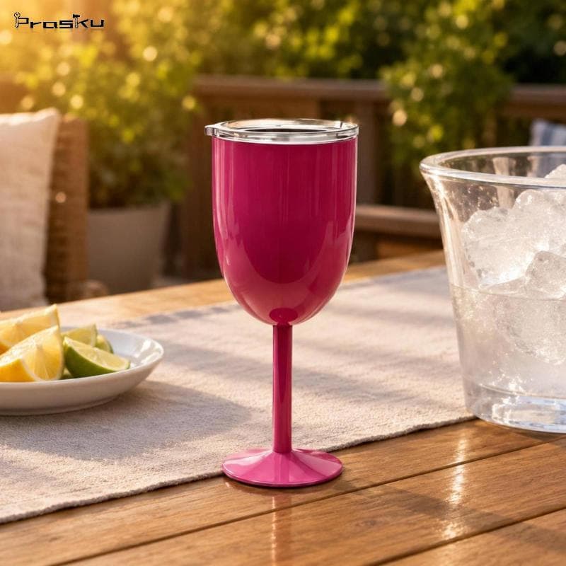 [stdzsw] Copo Vino Com Haste De Aço Inoxidável Isolado A Vácuo Tampa Transparente