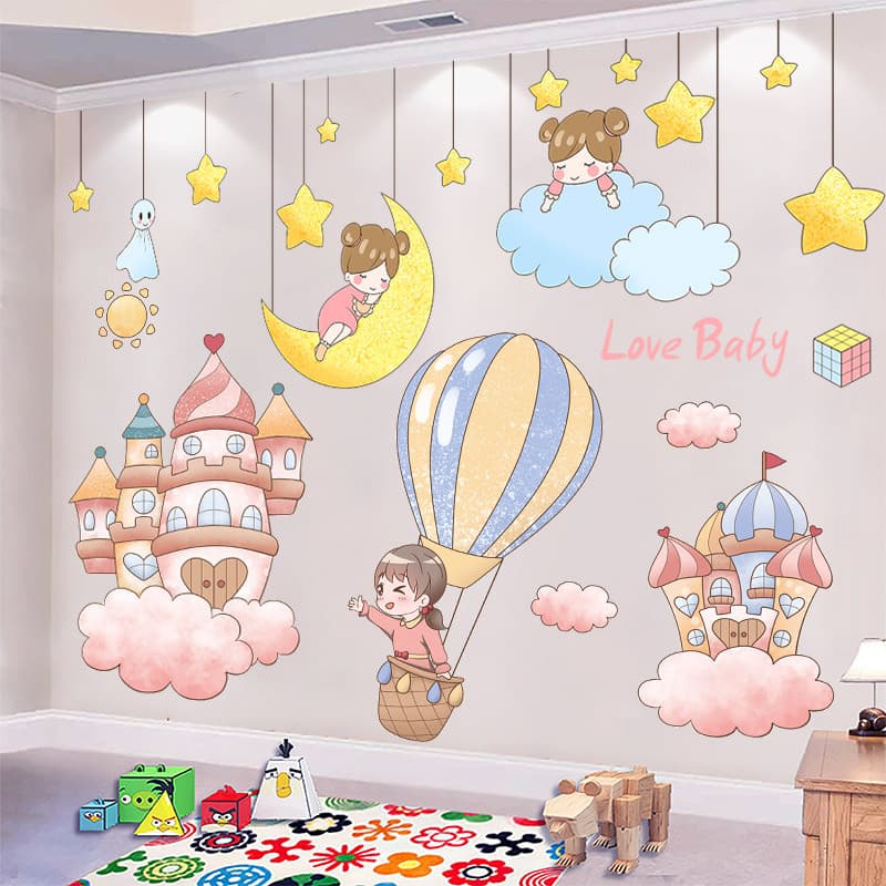 Fundo do quarto das crianças decoração de parede menina quarto adesivos de parede cabeceira ins adesivos de parede quart