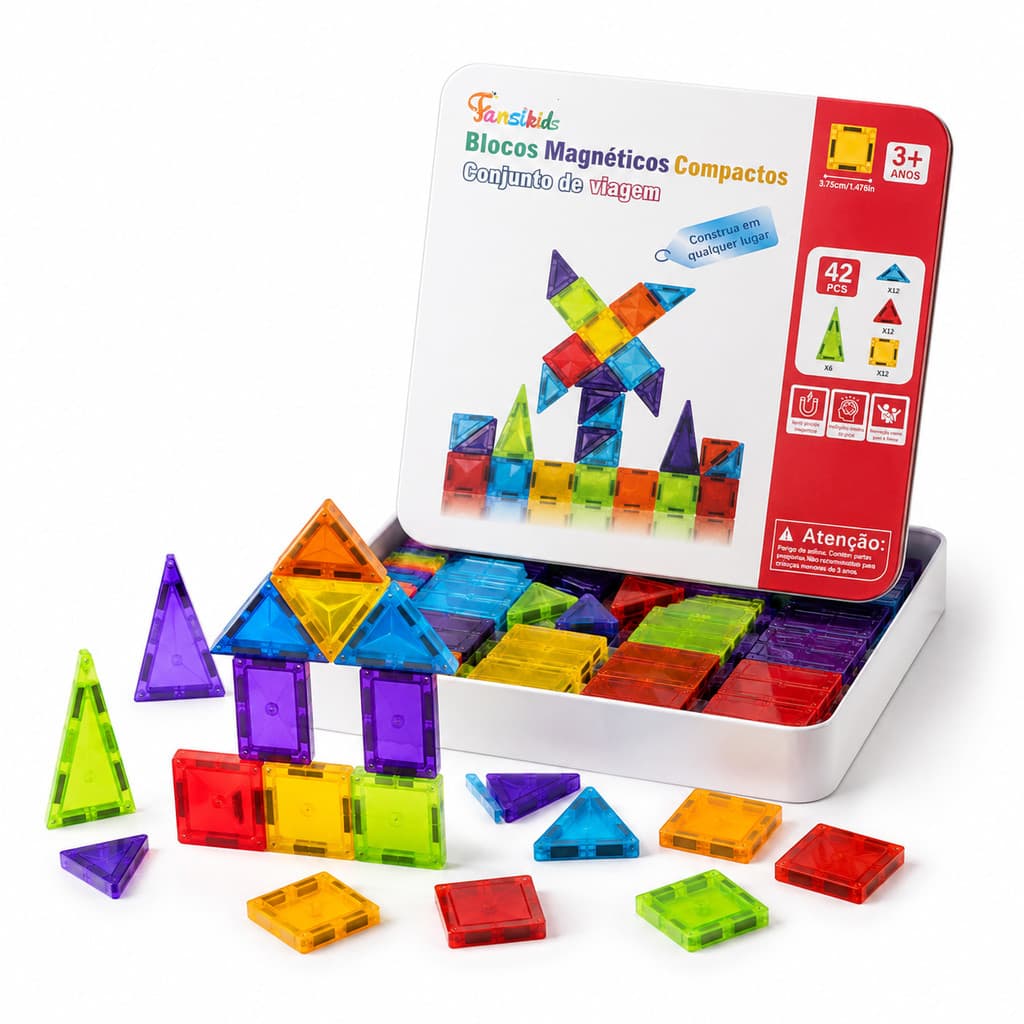 Blocos Magnéticos 42 Peças com Estojo de Viagem Montessori