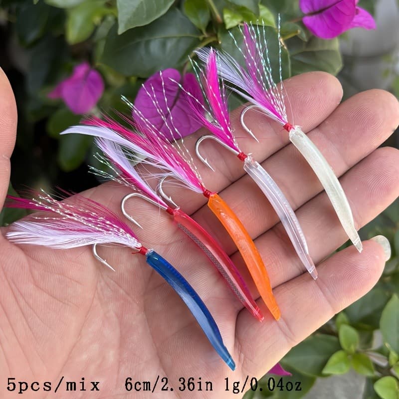 Conjunto de 5 Peças de Novas Iscas Artificiais para Pesca de Arrasto: Isca de Superfície com Agulha Grande, Isca Rígida