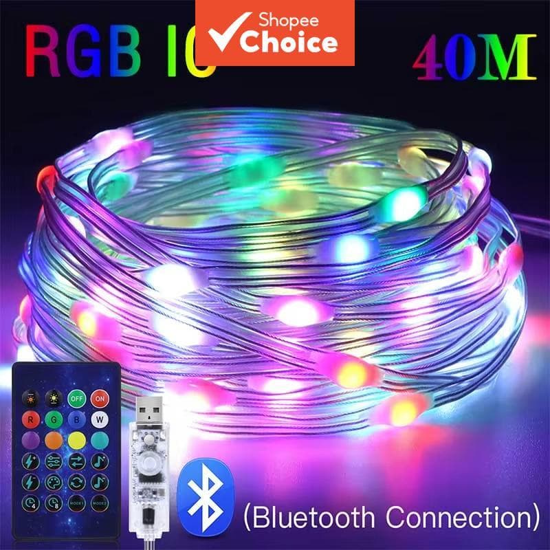 Luzes de Fada RGB Inteligentes para Festa ao Ar Livre, Couro, IP65, Lâmpada de Corda Bluetooth com Música, Iluminação