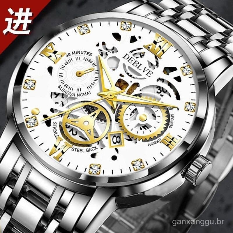 Relógio Esqueleto Masculino Mais Vendido [Novo] Relógio Mecânico Totalmente Automático, Pulseira de Aço Esqueleto Elegan